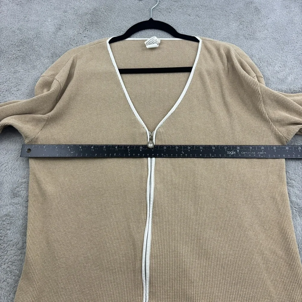 VTG Fitigues Waffle‎ Knit Zip Up Sweater Jacket Womens S Beige Comfy Loungewear - Picture 11 of 14